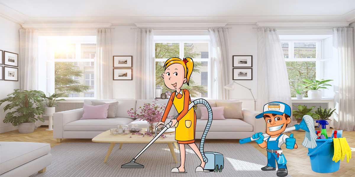 Người giúp việc vệ sinh phòng khách sạch sẽ